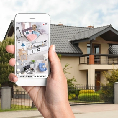 New Orleans vivint phone display of cctv live feed in front of a house